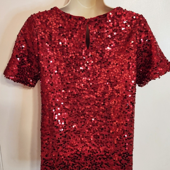Cato Sequin Oversized Short Sleeve Holiday Party Swing Top Red Small - Picture 6 of 11